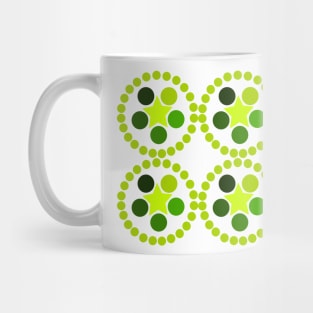 Simple spring toned pattern made of circles, stars and tones of green Mug